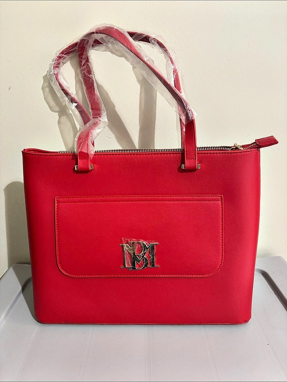 Badgley Mischka Tote Bag Red Vegan Leather NWT